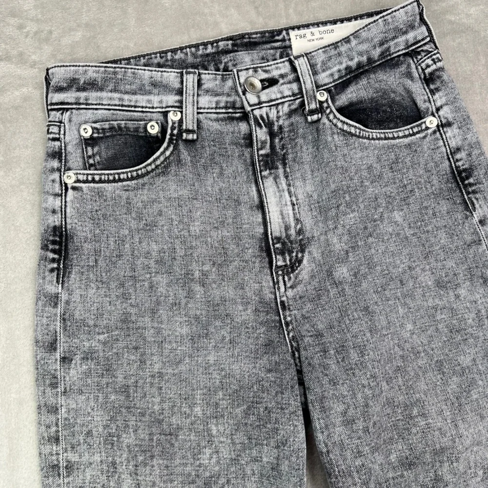 Rag & Bone Nina High-Rise Ankle Cigarette Jeans Womens 25 Grey Acid Wash Stretch